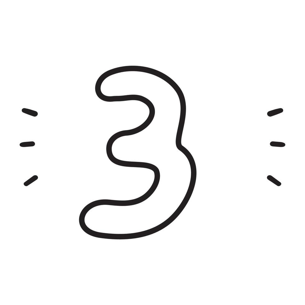 Number three. Outline design. Hand drawn illustration on white background. vector