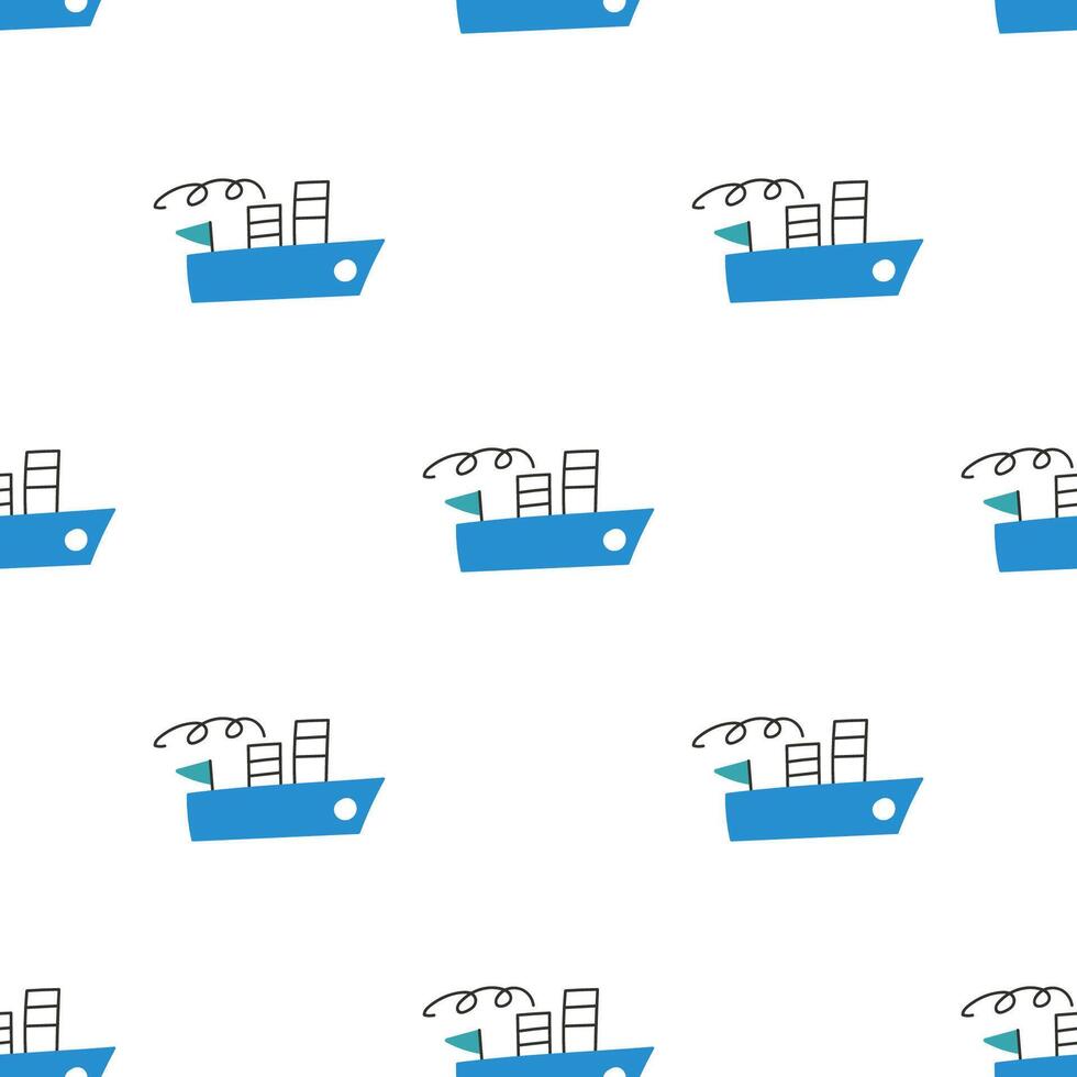 Childish seamless pattern. Ship. Illustration on white background. vector