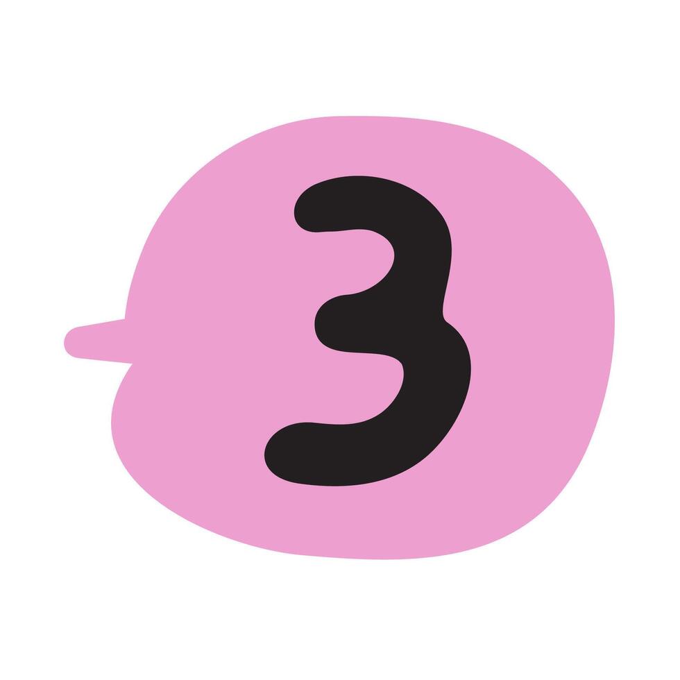 Number three. Pink speech bubble. Flat illustration. Graphic design on white background. vector