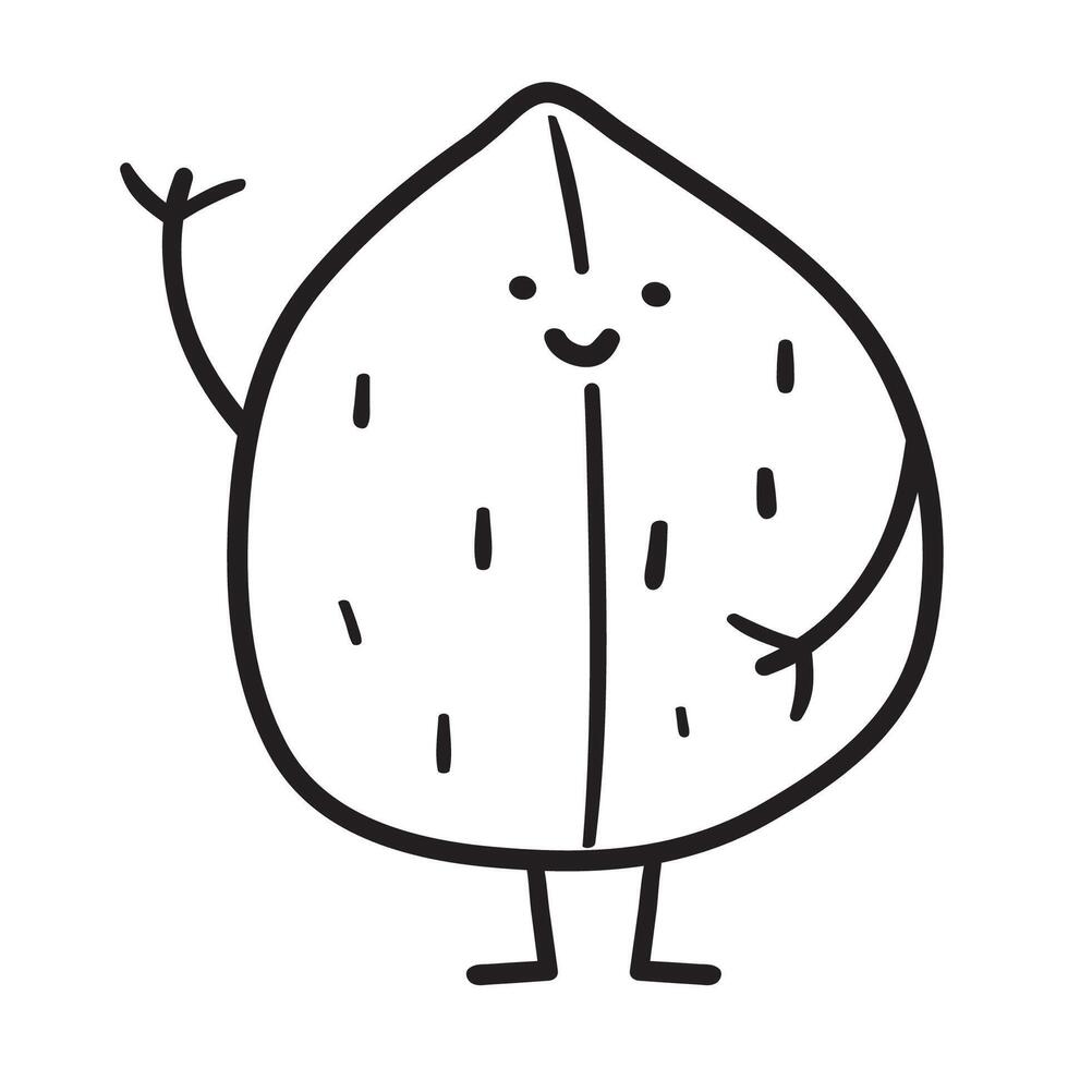 Cute walnut. Hand drawn outline illustration on white background. vector
