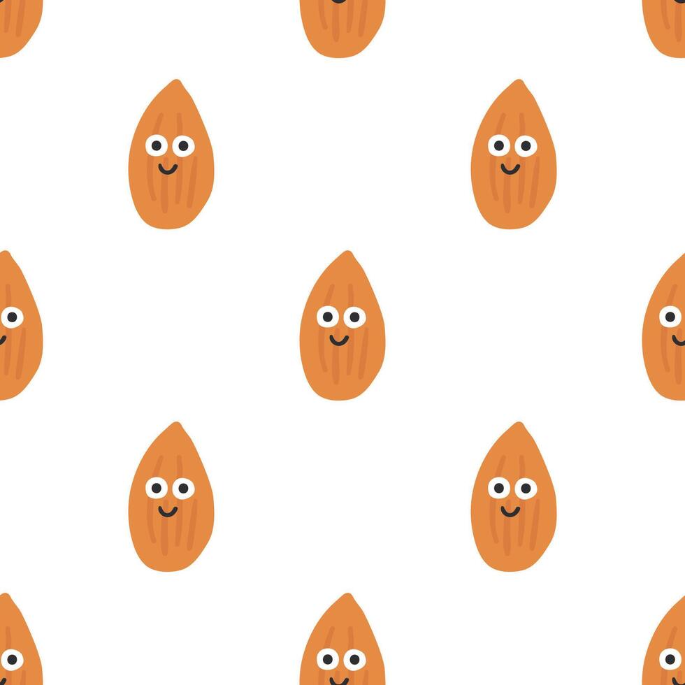 Funny almond. Funny seamless pattern. Hand drawn illustration on white background. vector