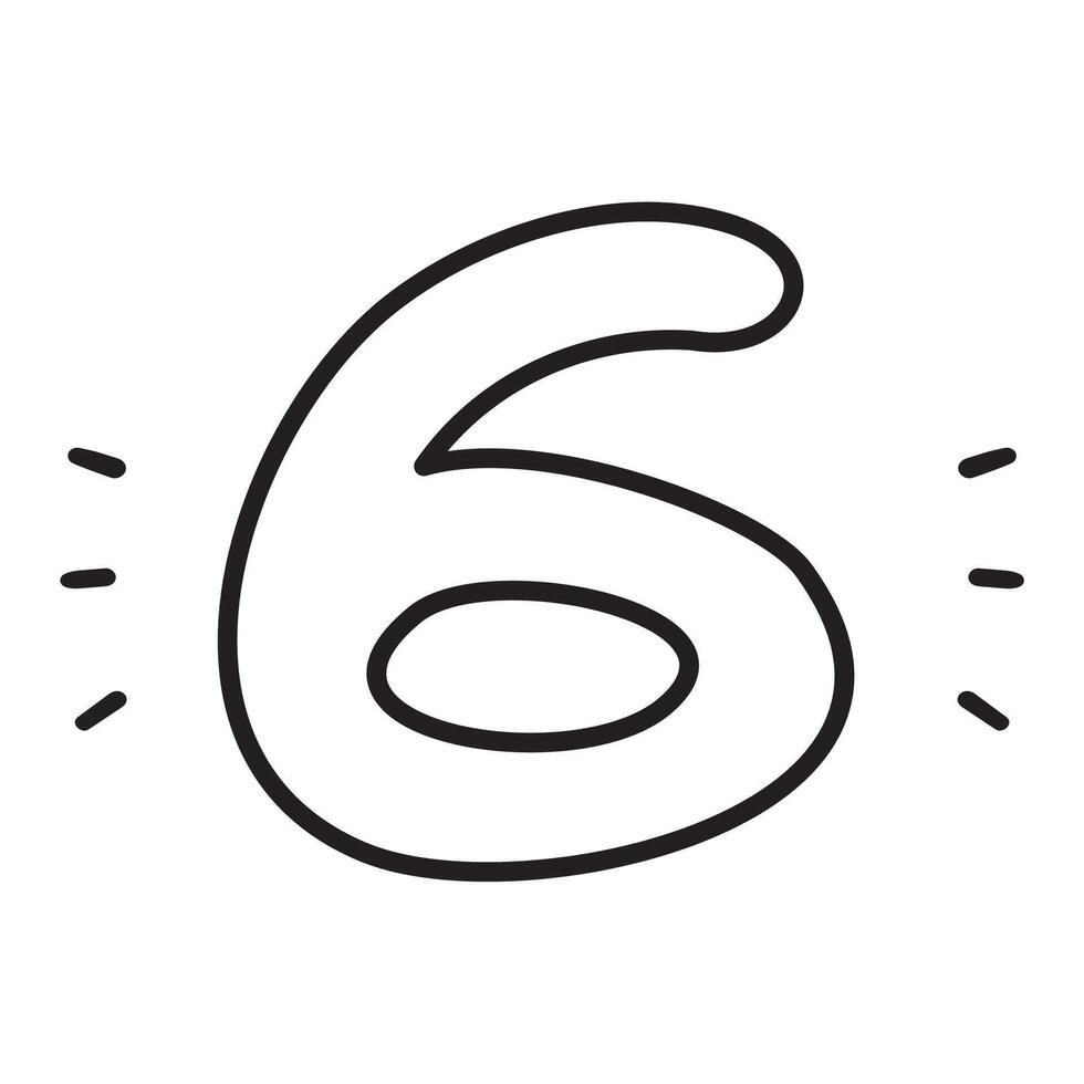 Number six. Outline design. Hand drawn illustration on white background, vector