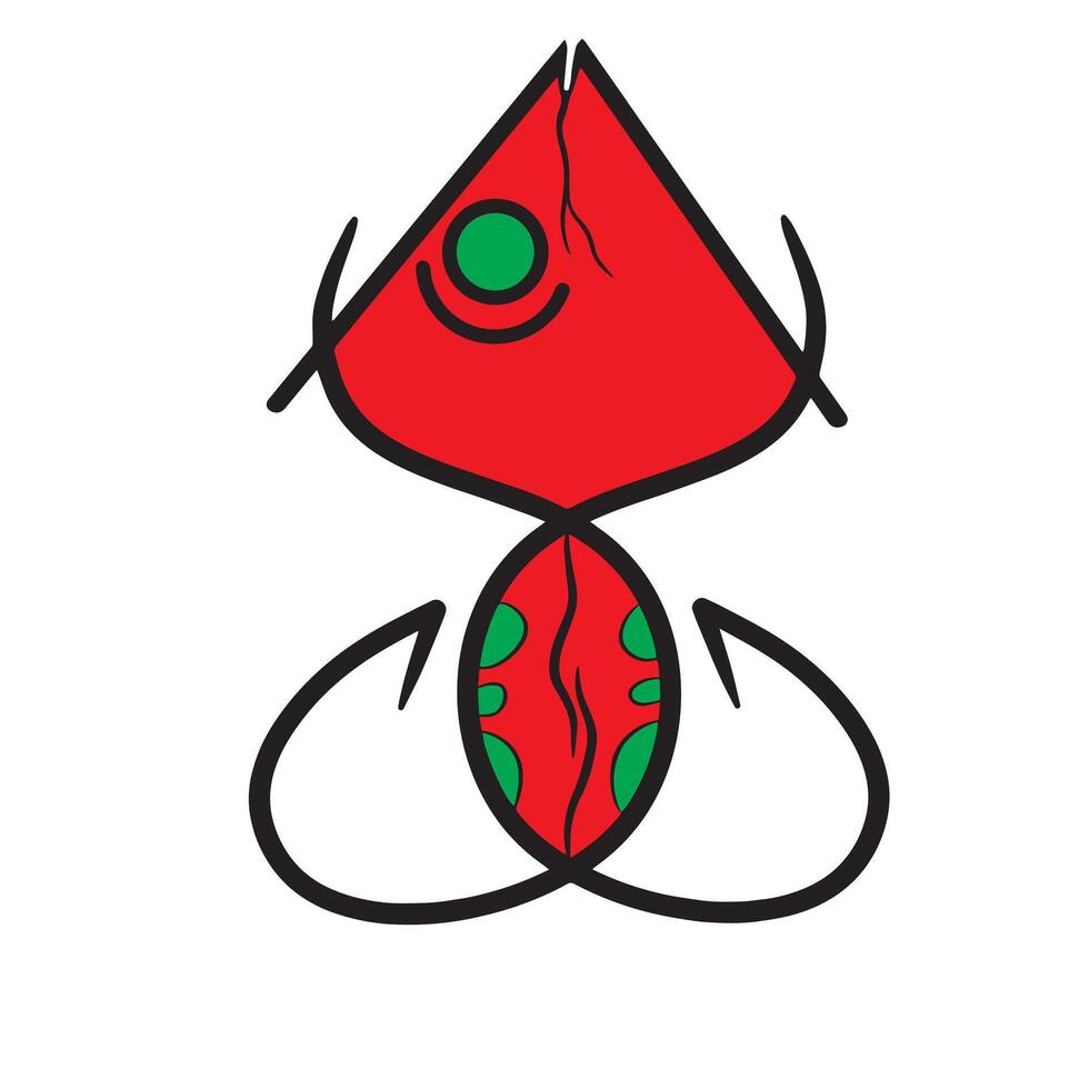 the hook logo forms a fish in the sea, the fish hook icon is red vector