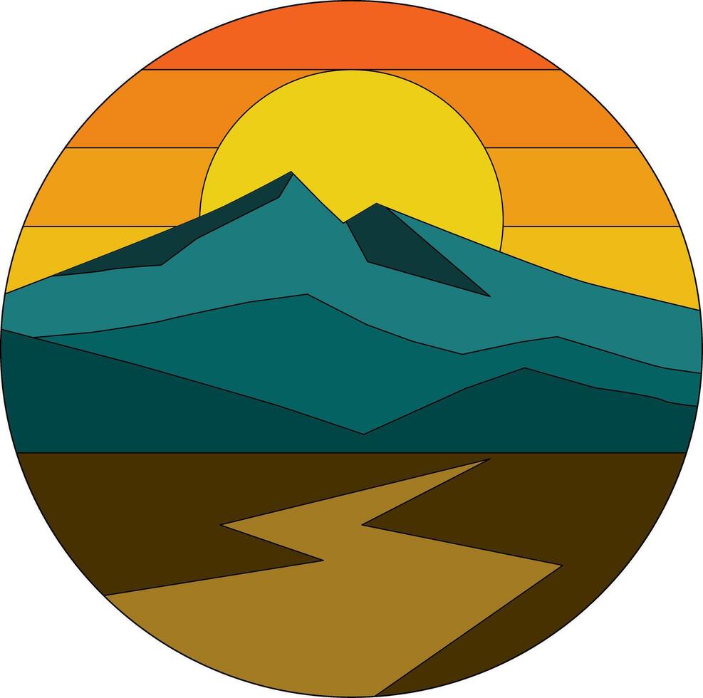 Sunset beach illustration with boat and Palm tree vector