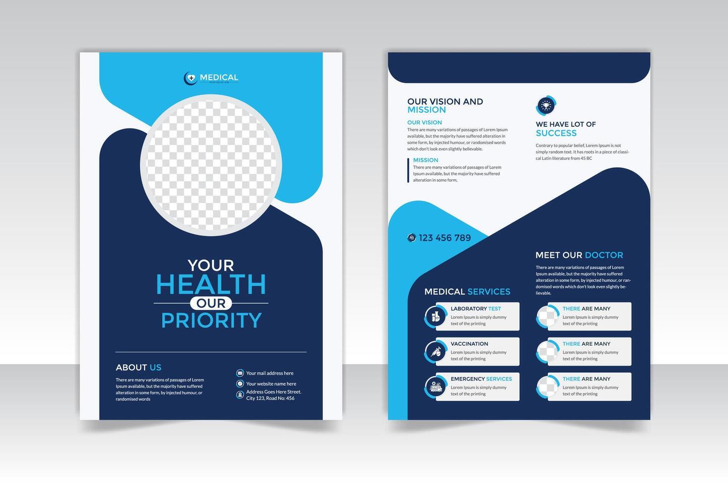 Medical flyer template design with 2 page design vector