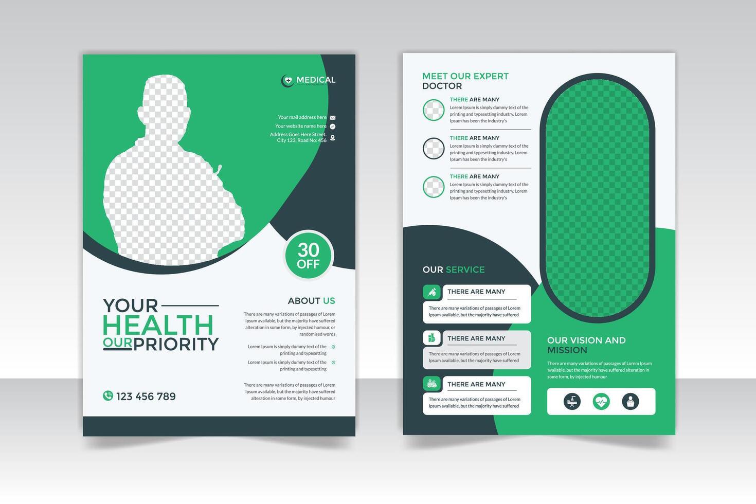 Marketing healthcare flyer design template and two page design vector