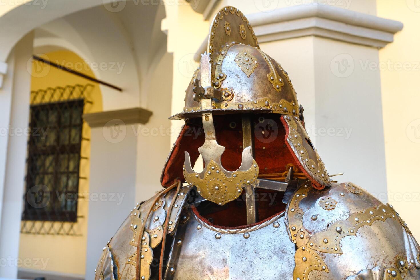 Parts of ancient knight's armor.A medieval concept.Metallic texture photo