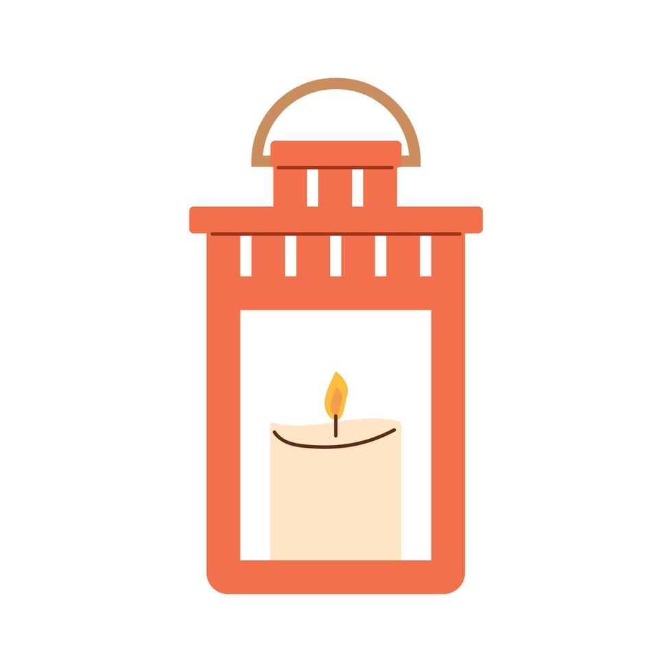 Red lantern with candle. Cozy illustration for autumn decor, holiday designs, and warm, inviting interior themes vector