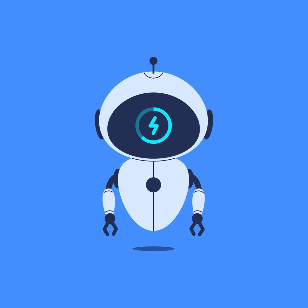 Robot charging. illustration on blue background for tech-themed designs, AI concepts, and futuristic energy related projects vector