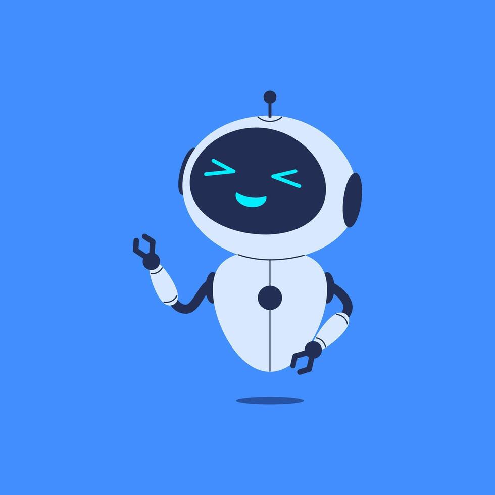 Cheerful robot looking and pointing up. illustration for tech-themed designs, AI concepts, and playful, futuristic projects vector