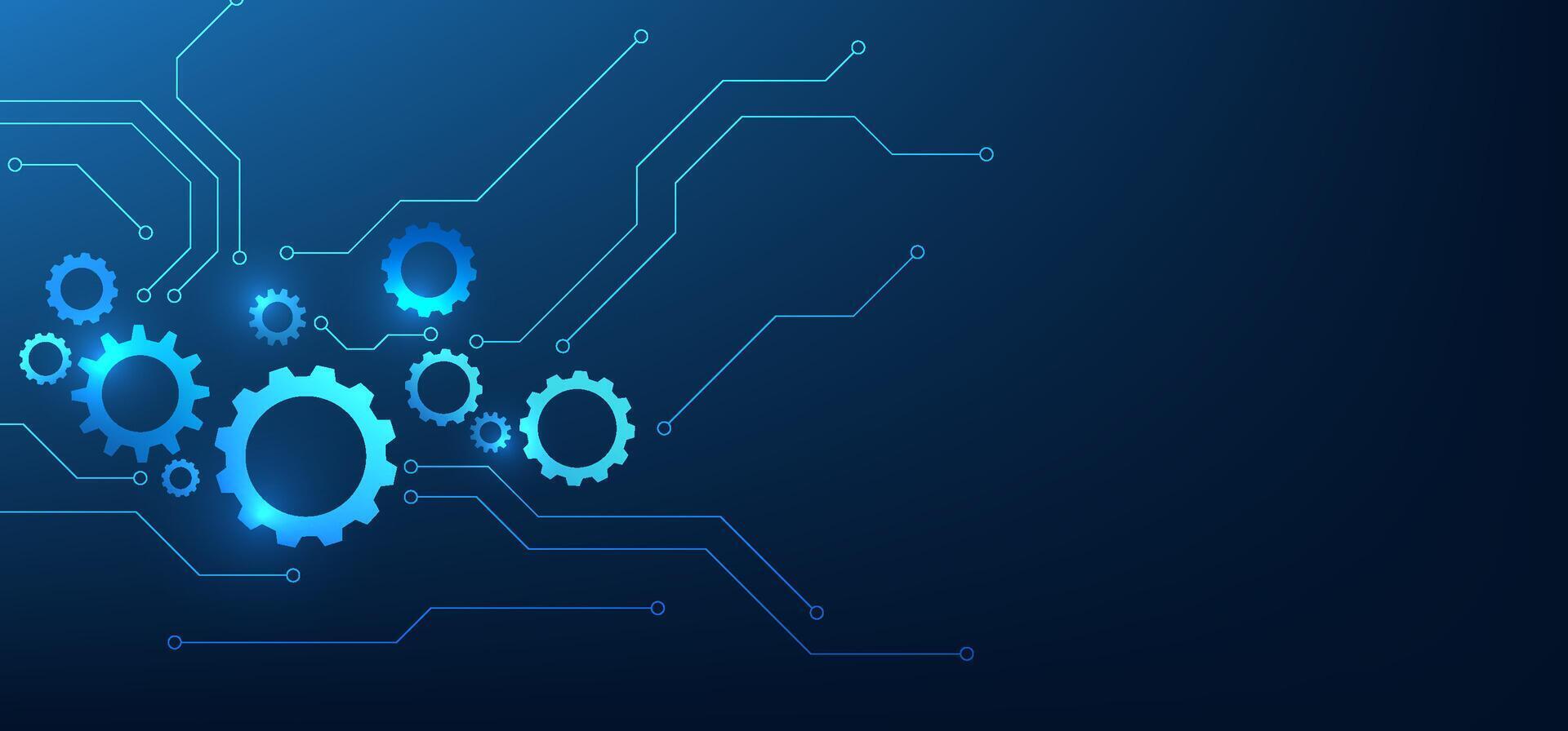 Technology background of drive, various gears connected by circuit lines, conveying the collaboration in efficient and innovative mechanical systems. vector