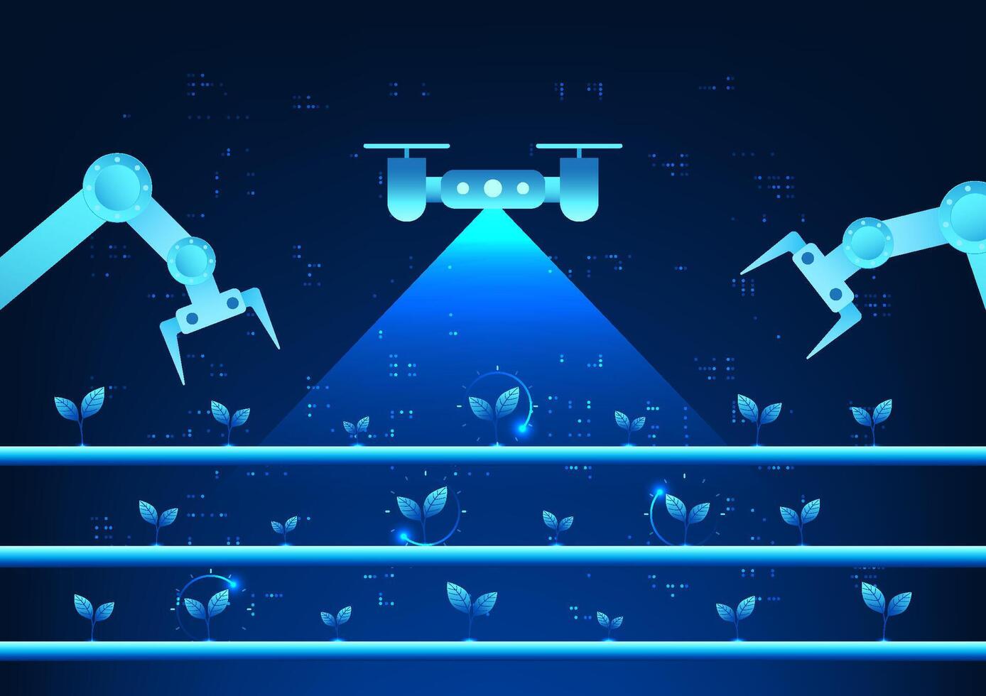 Smart Farm uses artificial intelligence to help manage the growth of produce, take care crop and temperatures, and make it green agriculture Green Technology reduces harmful impacts on the environment vector
