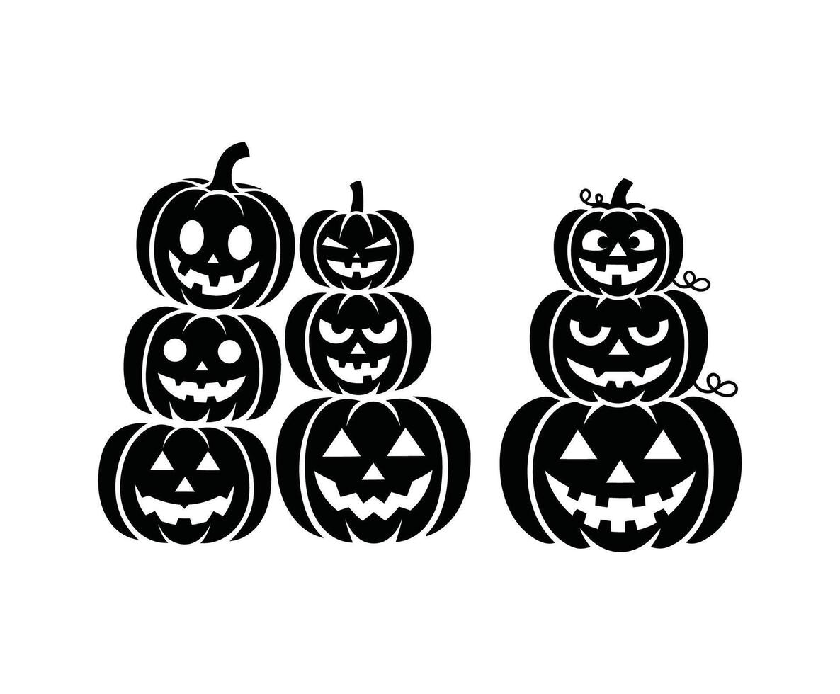 A collection of Three Unique Stack Pumpkins Silhouette vector