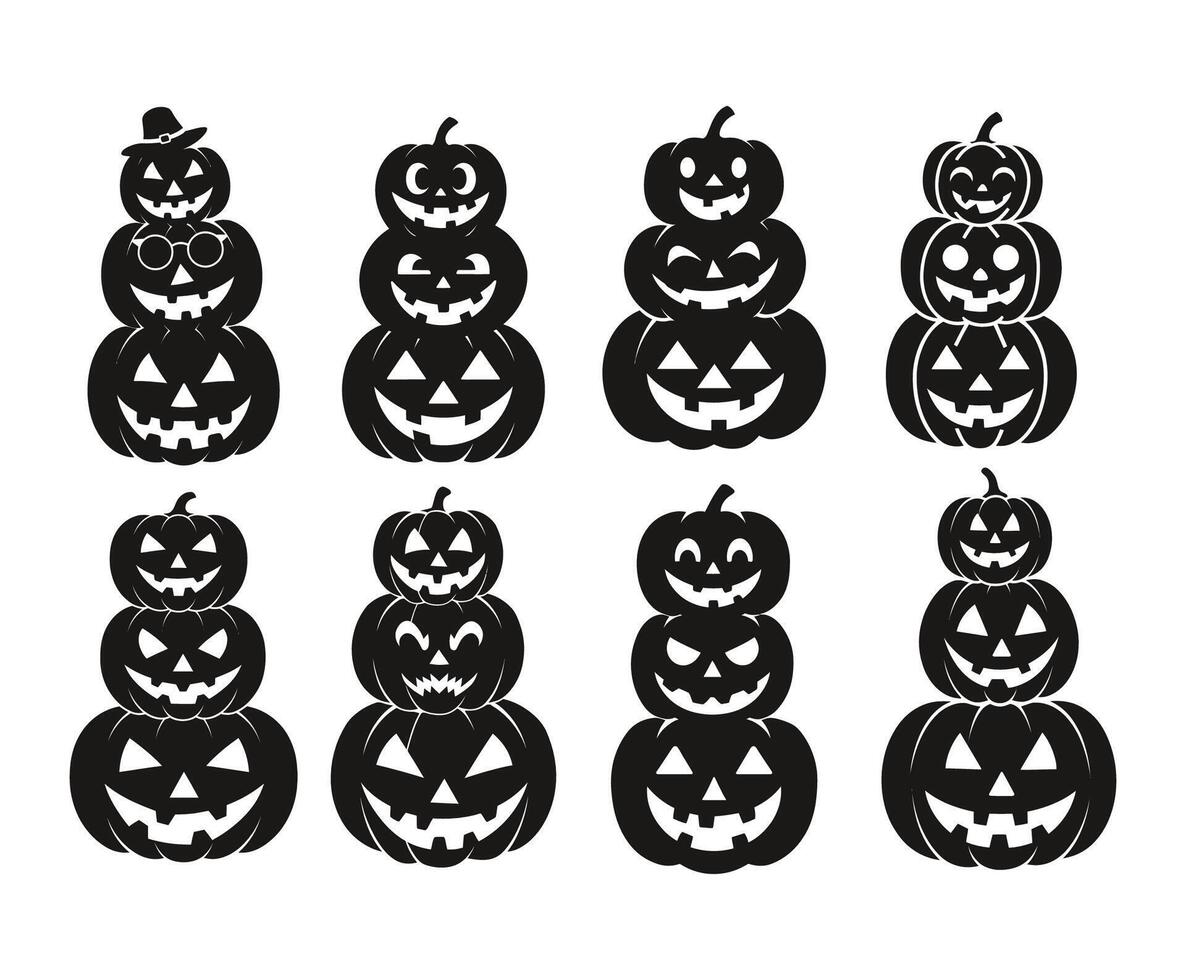 Various types of Three Balanced Pumpkins Silhouette Stack Template vector