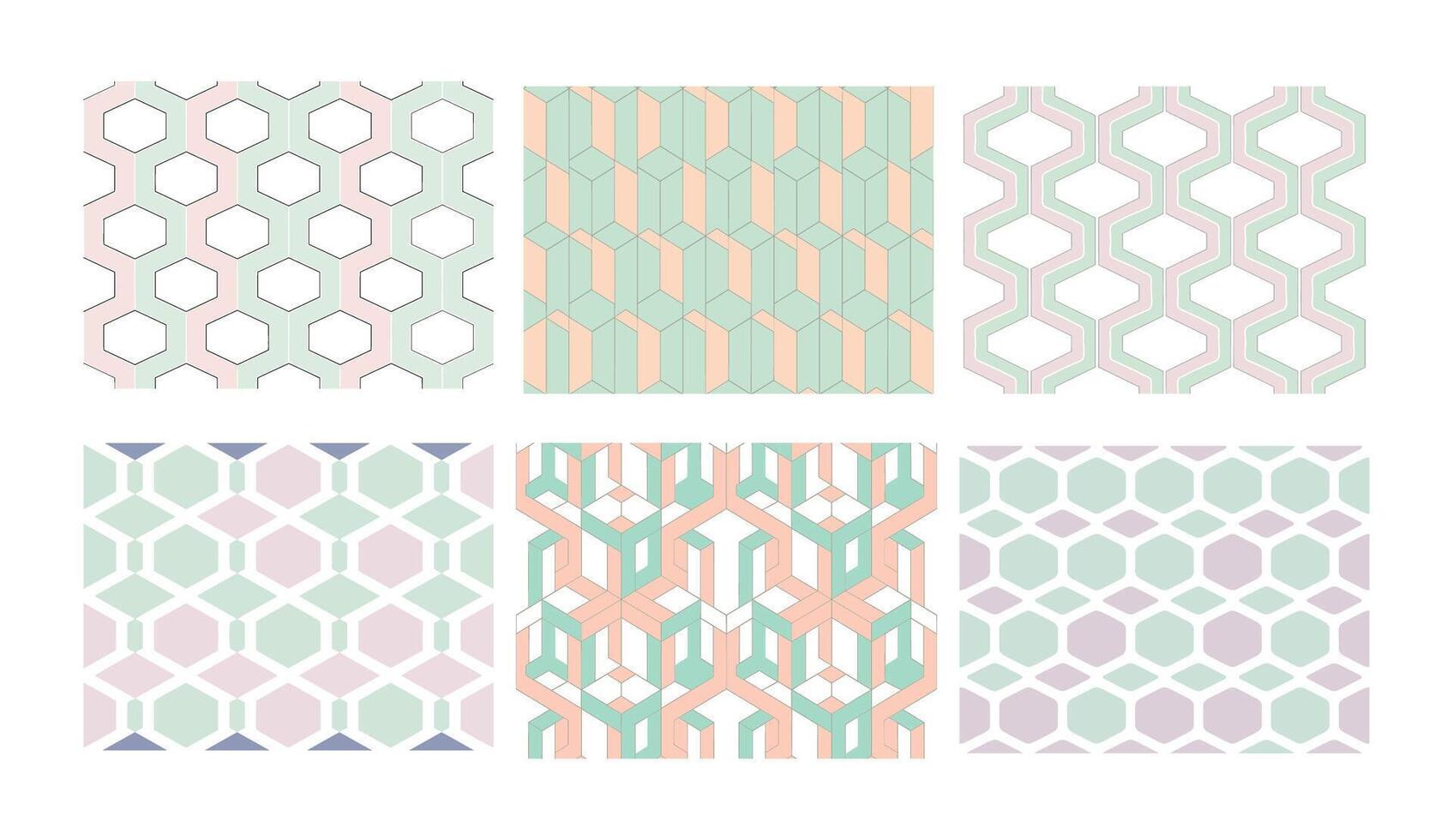 Soft Pastel Hexagonal Pattern Collection in Mint, Baby Blue, and Pale Pink EPS Template vector