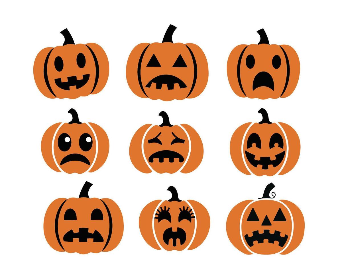 Pumpkin Silhouette Happy Sad and Surprised vector