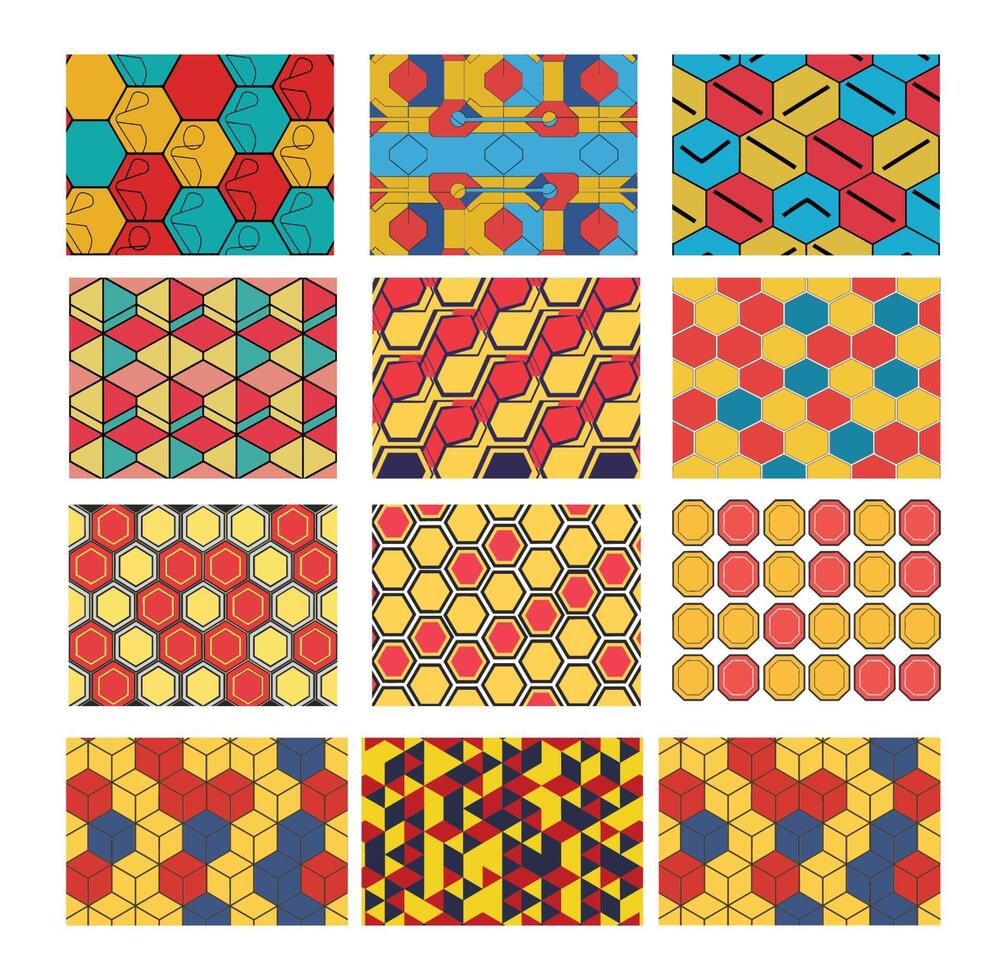 Dynamic Color Block Hexagon Pattern Collection EPS Template vector