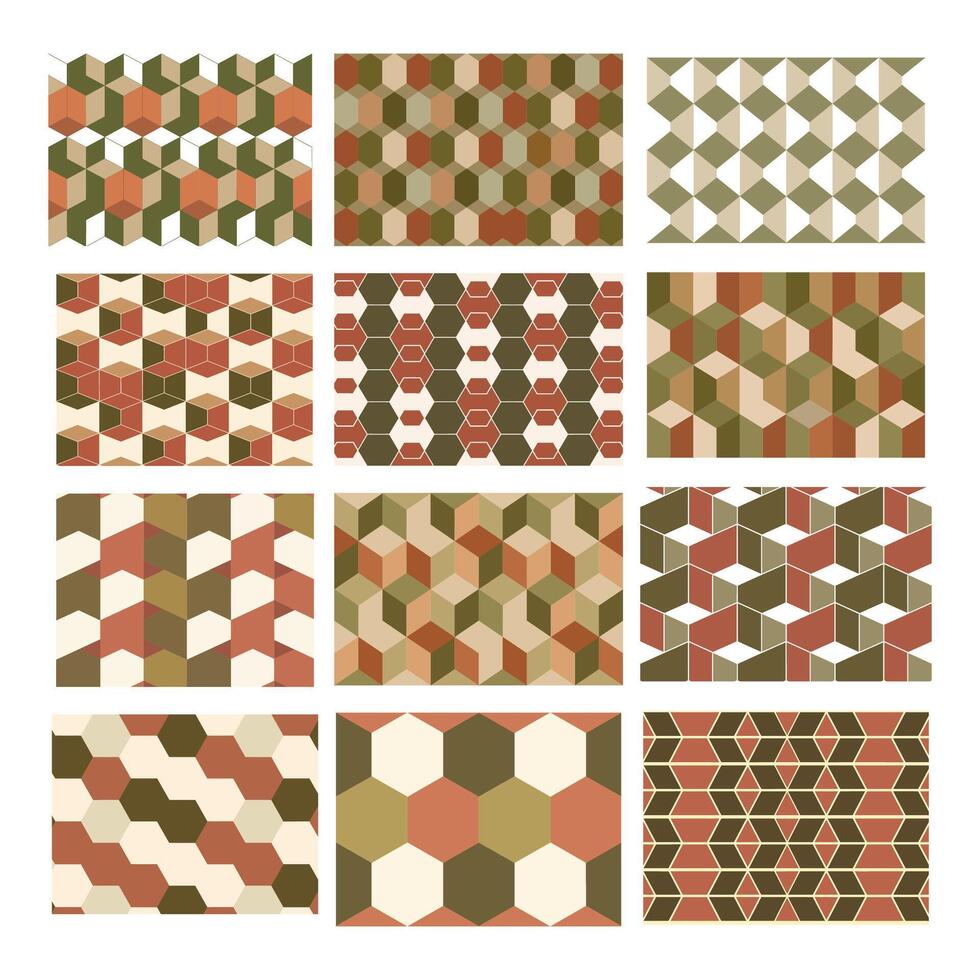 A collection of Natural Hexagonal Patterns in Earthy Tones EPS Template vector
