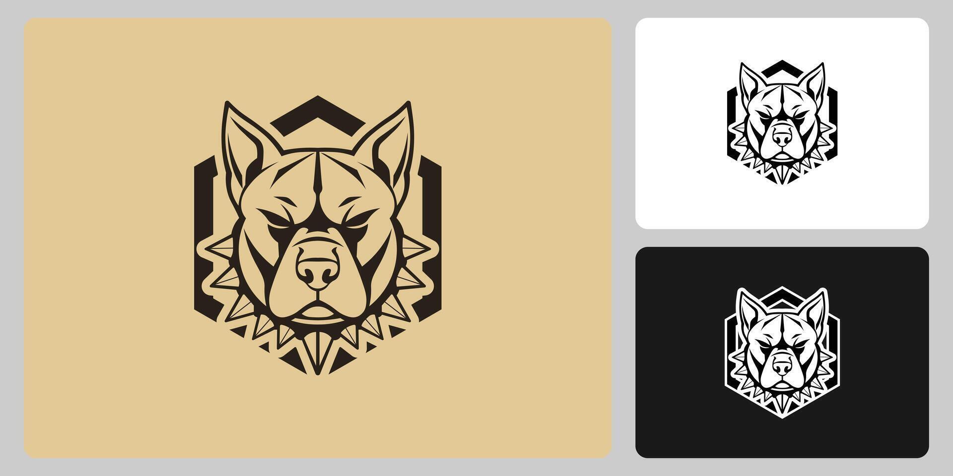 Pitbull Head with Spiked Collar Logo in Hexagonal vector
