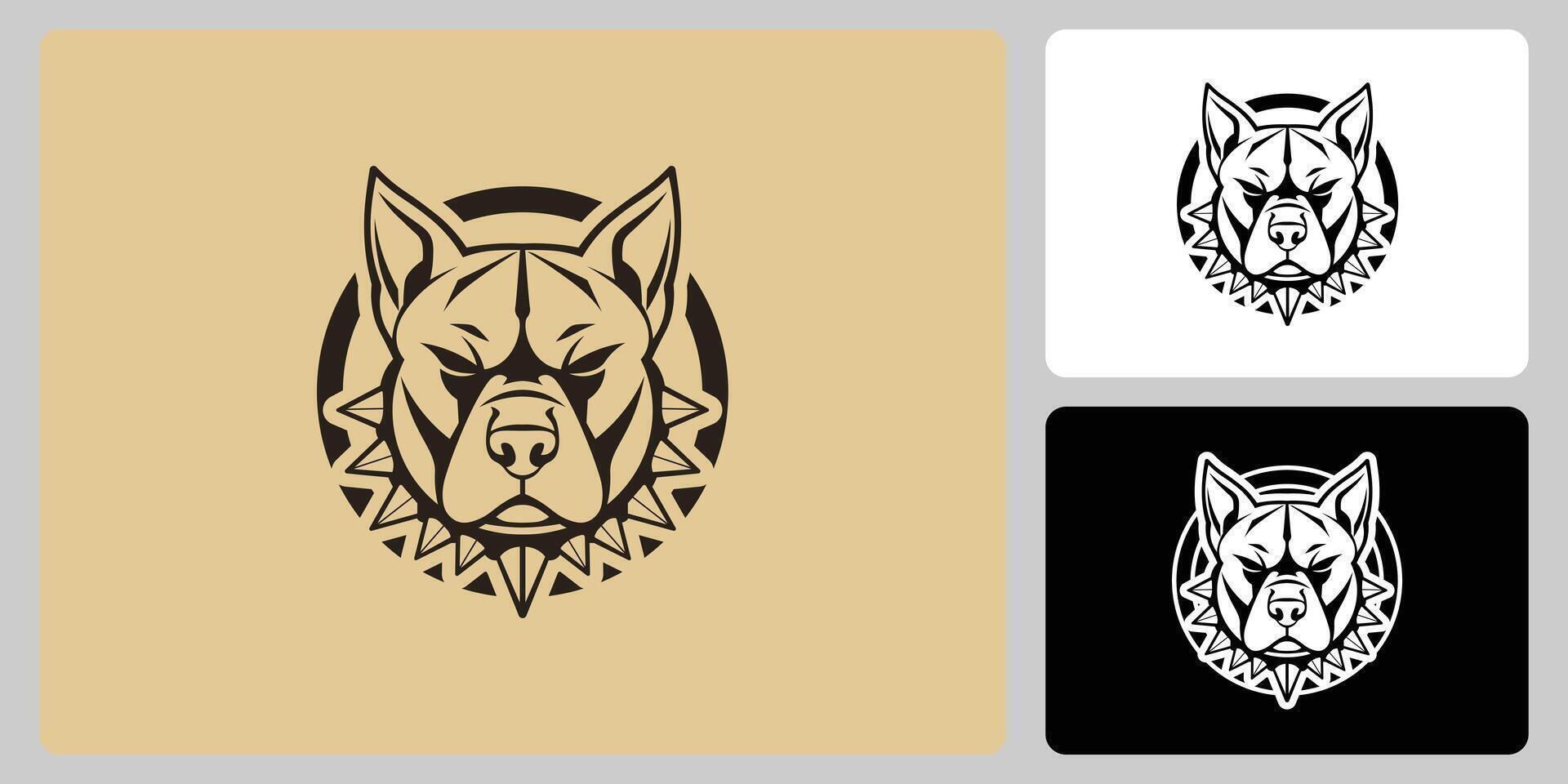Pitbull Head with Spiked Collar Logo in Circle vector