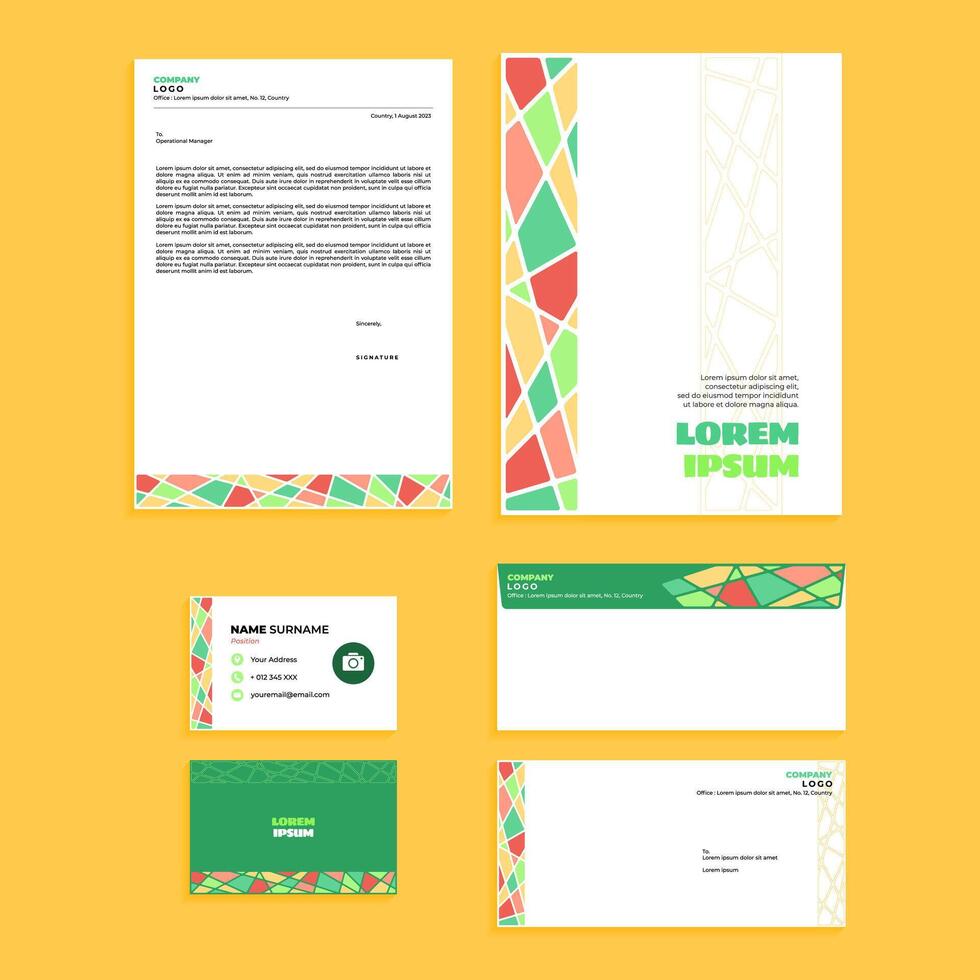 Abstract Geometric Rounded Office Stationery Equipment Set Design vector