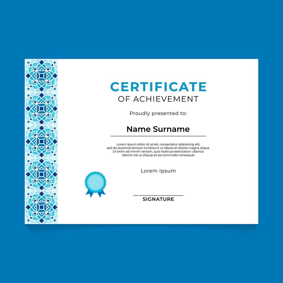 Oriental Geometric Certificate Design on Blue Theme vector