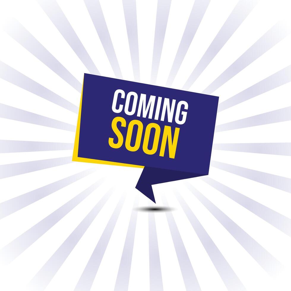 Coming soon yellow navy blue template with sunburst shape vector