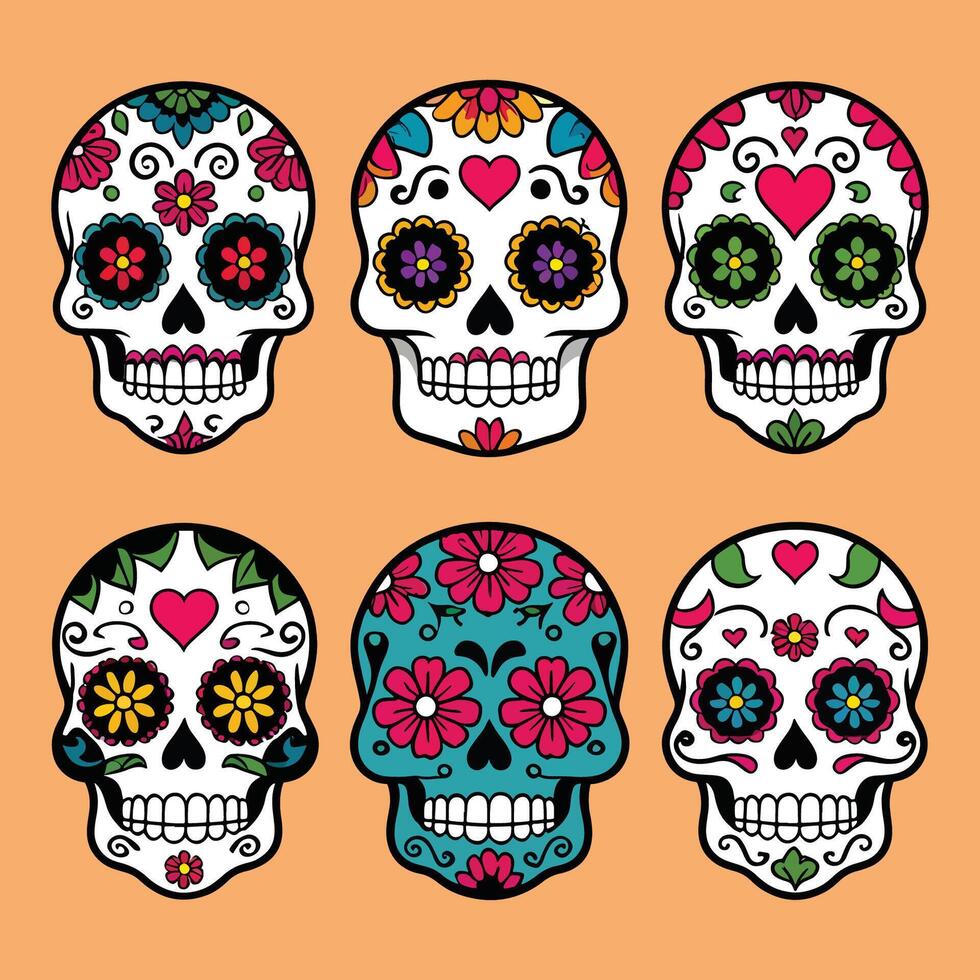 Day of the dead sugar skull illustration set vector