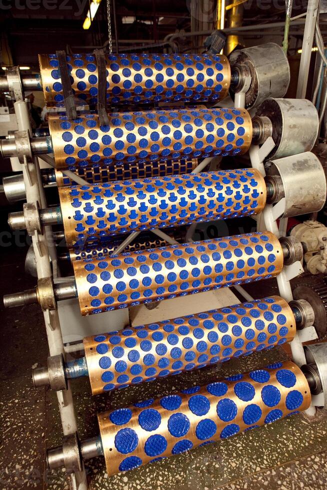 roller for stamping dough in the manufacture of cookies in the factory.Roller for embossing dough photo