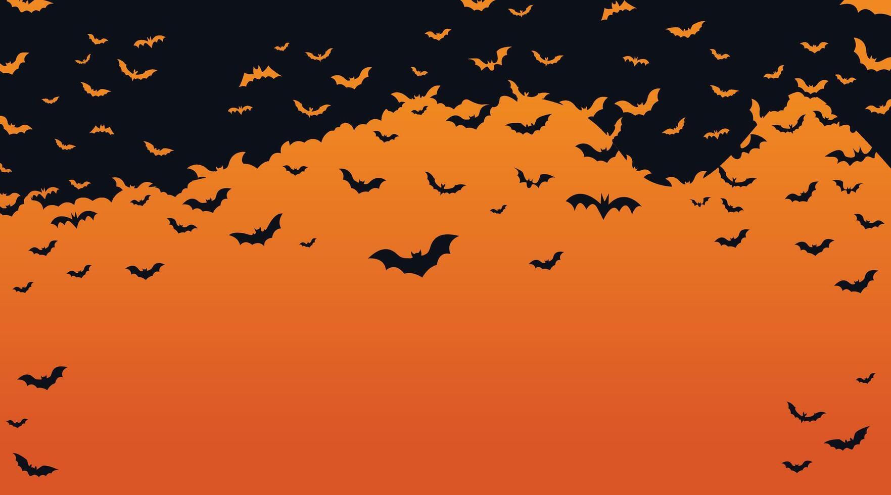 Halloween banner, black bats on the orange background. Template Illustration for text. Halloween background with bat flock vector