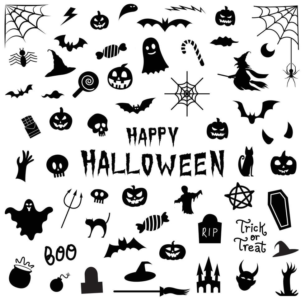 collection of halloween silhouette. Horror set of Halloween sticker sketch set. Set of halloween and magic elements. vector