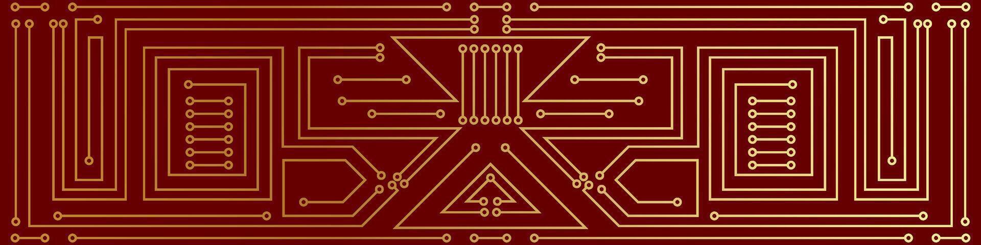 beautiful golden lines geometric shapes background electronic circuit On a dark background, the ram is red. vector