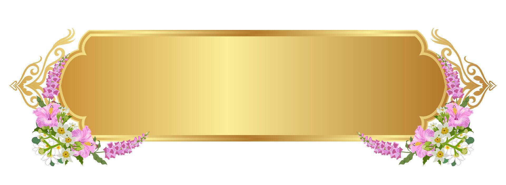 luxury gold frame Thai pattern text box Arrange a beautiful flower corner on a white background. vector