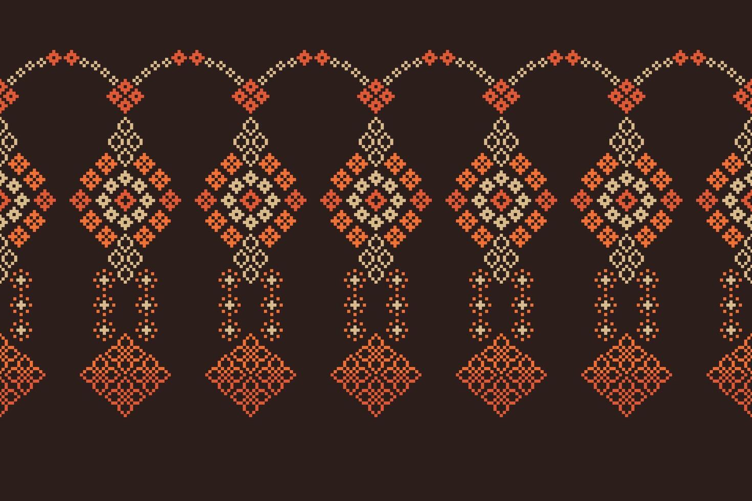 Motif cross stitch fabric brown pattern background pixel art. vector
