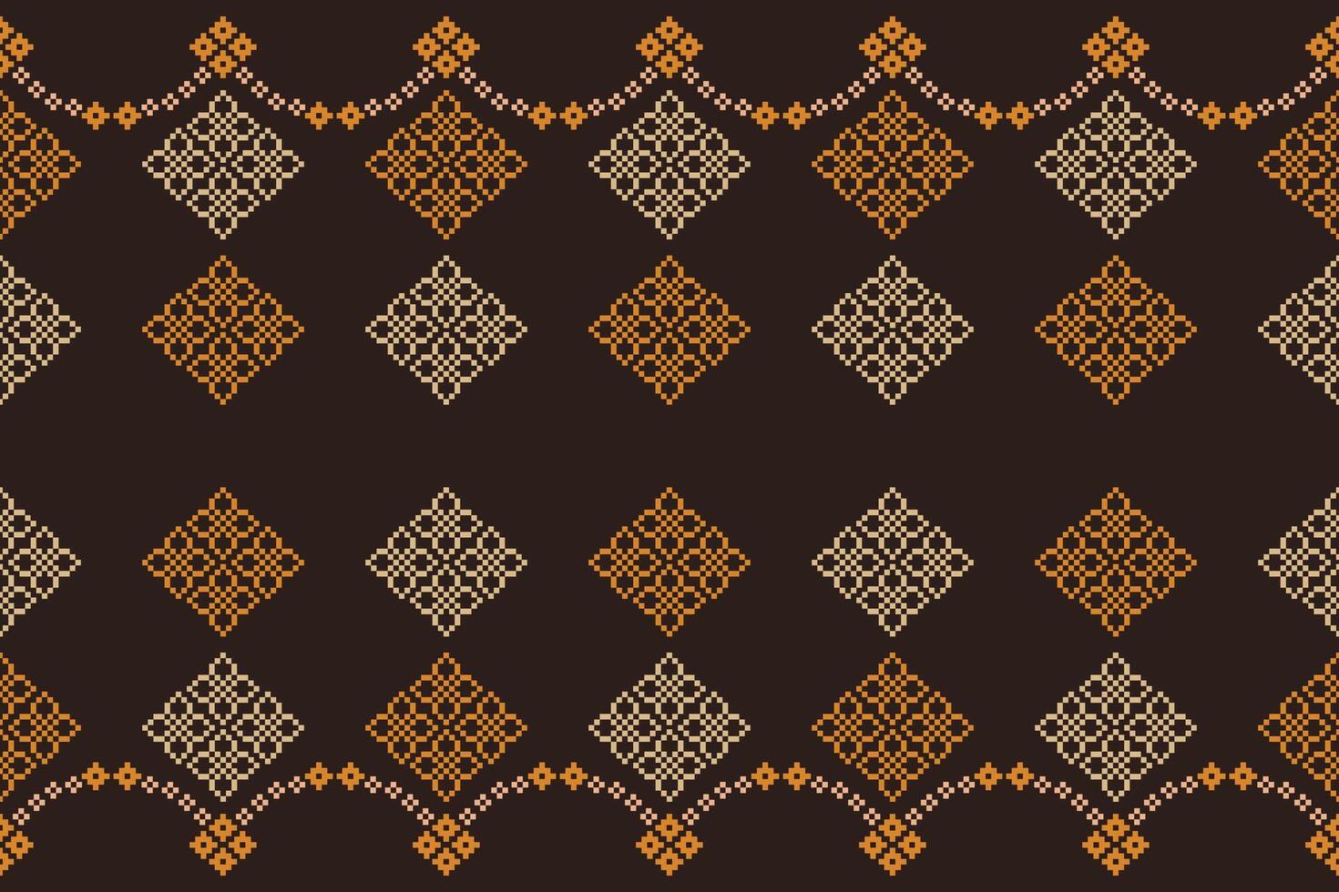 Brown background pixel pattern fabric pattern art cross stitch. vector
