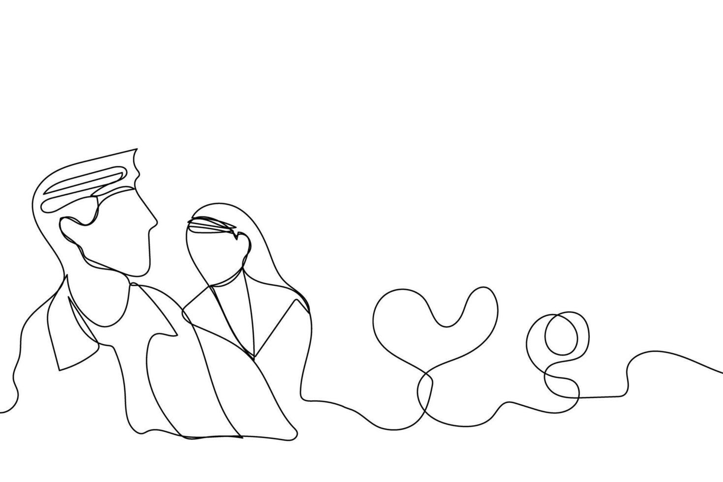 Minimal line art couple in love man and woman continuous line. vector
