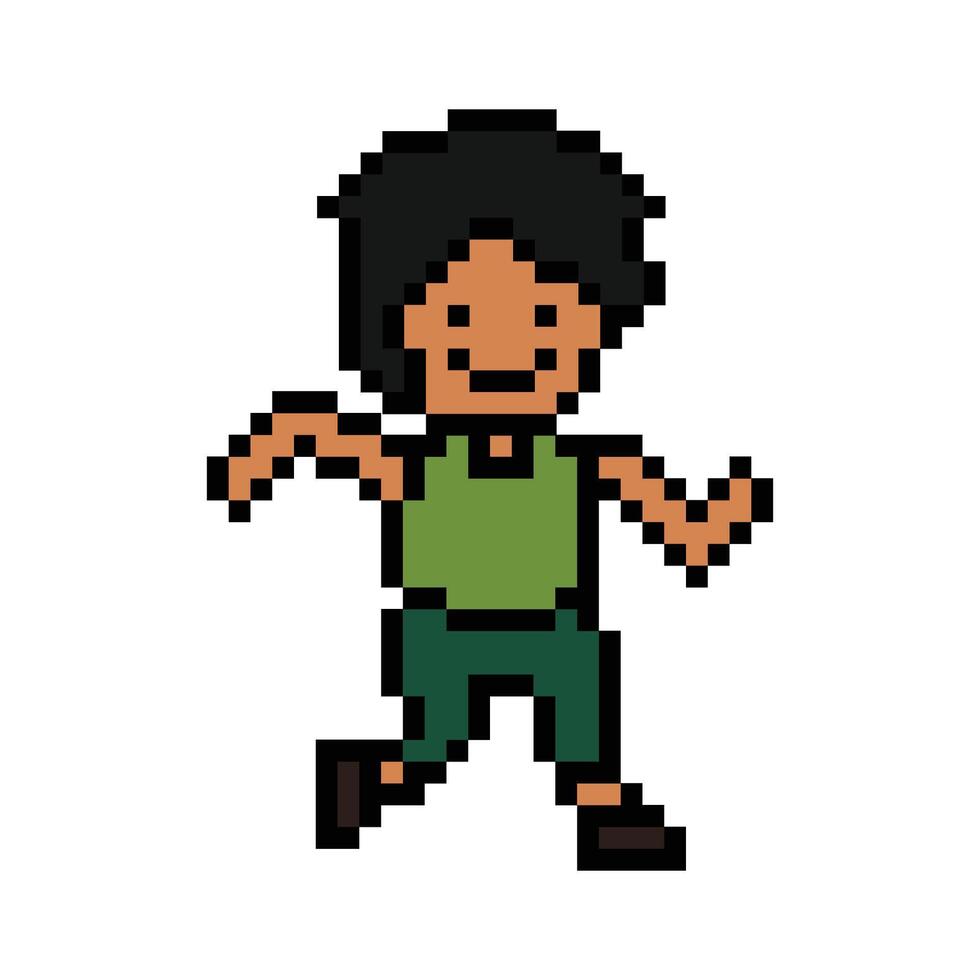 Run and exercise jog man or boy cute pixel art 8 bit cute design. vector