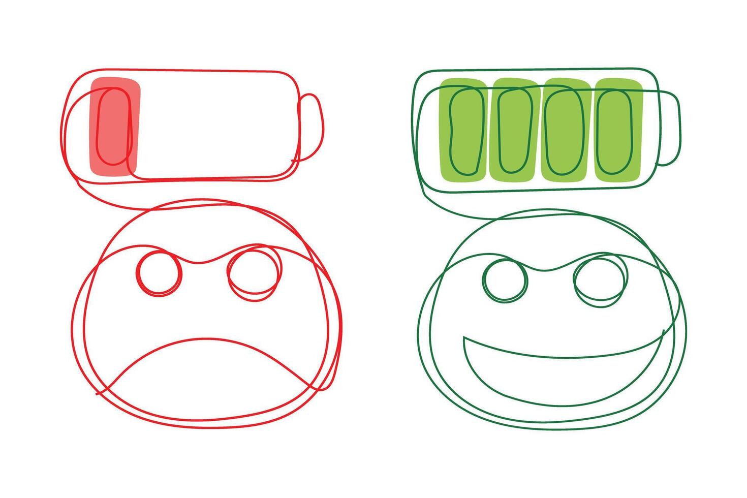 Minimal line art battery charge cartoon emotion mood minimal design battery continuous line art. vector