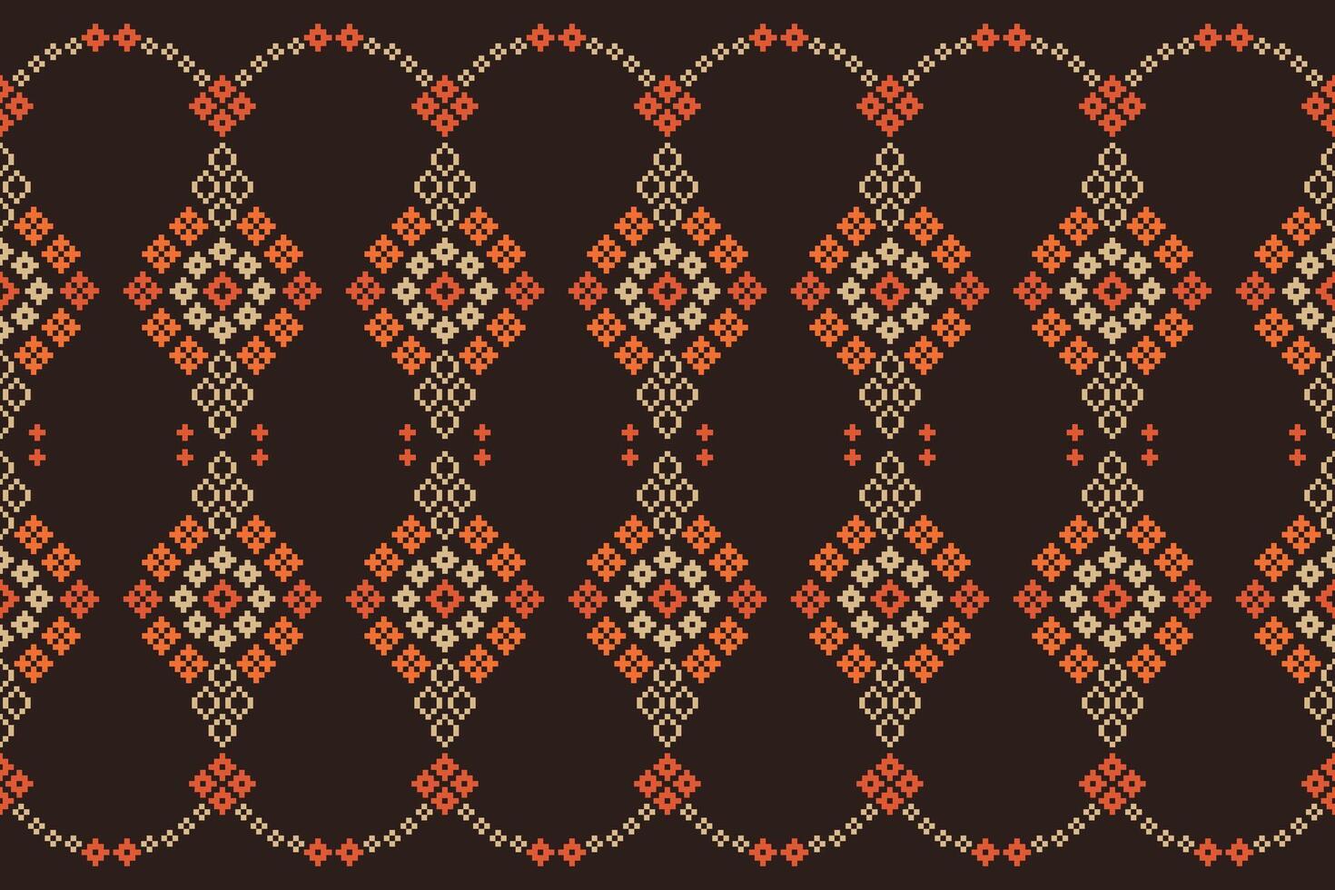 Art pattern fabric motif cross stitch brown pattern background color. vector