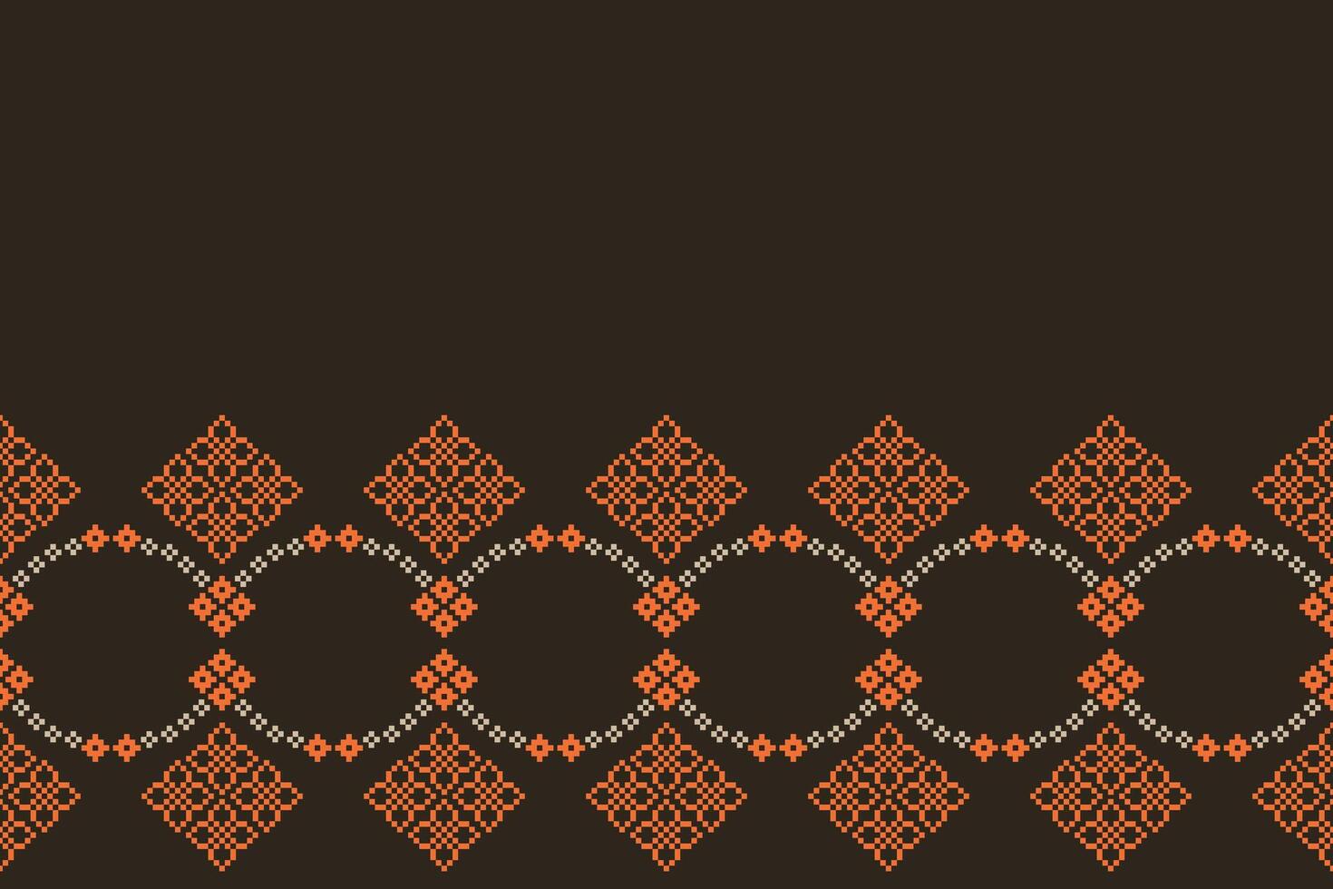 Fabric motif brown pattern background pixel art cross stitch decor. vector