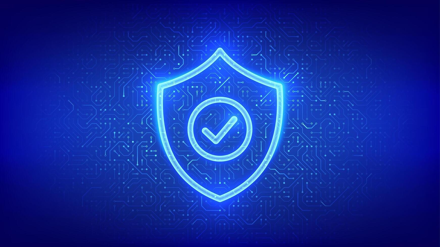 Security shield. Cyber security. Protection shield with Check mark icon. Cyber data protection. Information privacy idea. Circuit board pattern. PCB printed circuit texture. vector