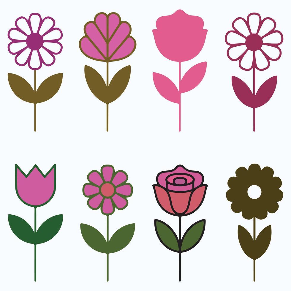 A set of artistic flowers with different colors and shapes vector