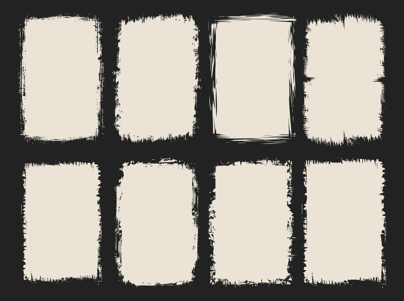 A set of eight grunge style black stamp box square shapes vector