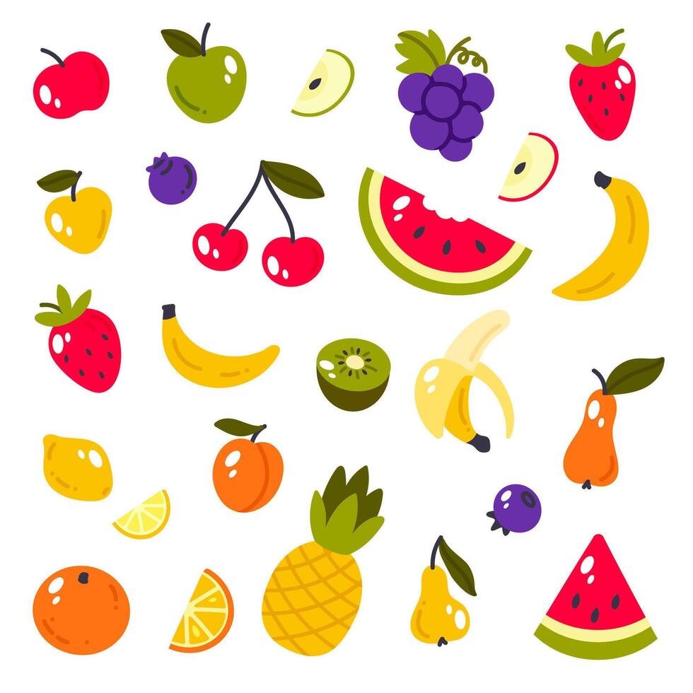 Fruit and berries element set. Cartoon illustration of fruit vector