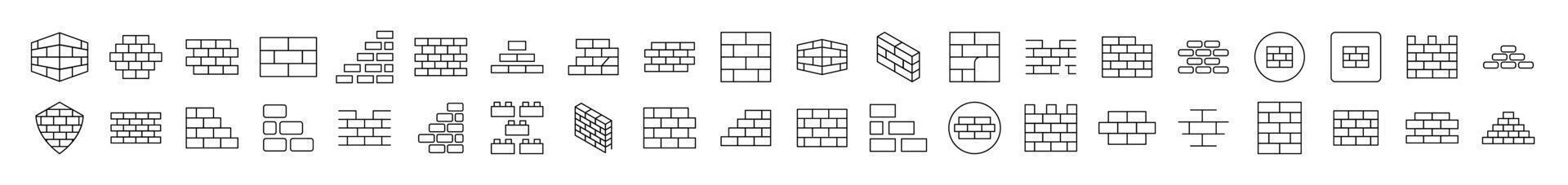 Brick Wall, Construction Pack of Thin Icons. Editable Stroke. Suitable for Web Sites, Books, Cards, Apps vector