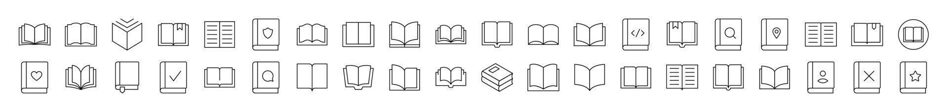 Opened Book Bundle of Thin Icons. Editable Stroke. Suitable for Web Sites, Books, Cards, Apps vector