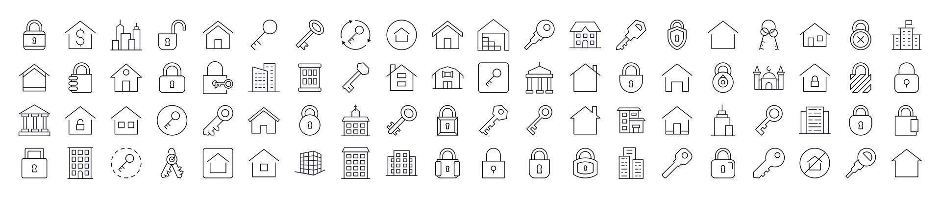 House and Real Estate Line Icon Collection. Editable Stroke. Minimalistic Linear Pictogram for Design of Cards, Apps, Banners, Posts vector