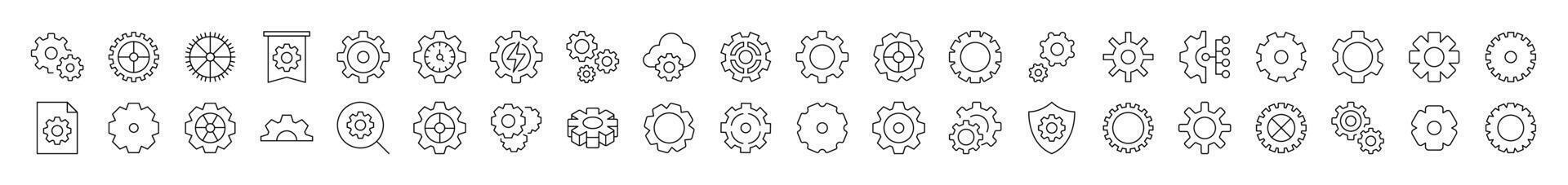 Mechanism and Settings Line Icon Pack. Modern Collection for Design, Web Sites, Apps, Cards. Contains Linear Images of Gear vector