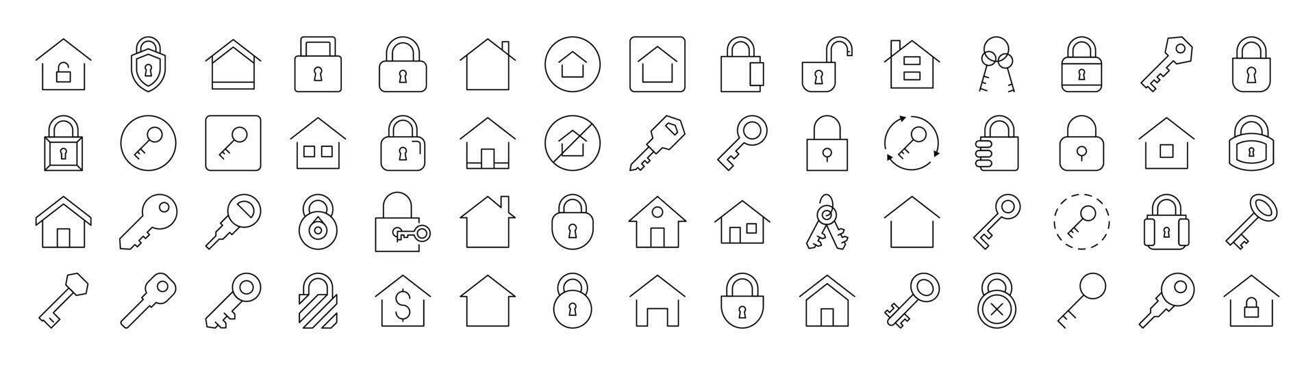 Real Estate Line Icon Collection. Modern Collection for Design, Web Sites, Apps, Cards. Contains Linear Images of House and Key vector