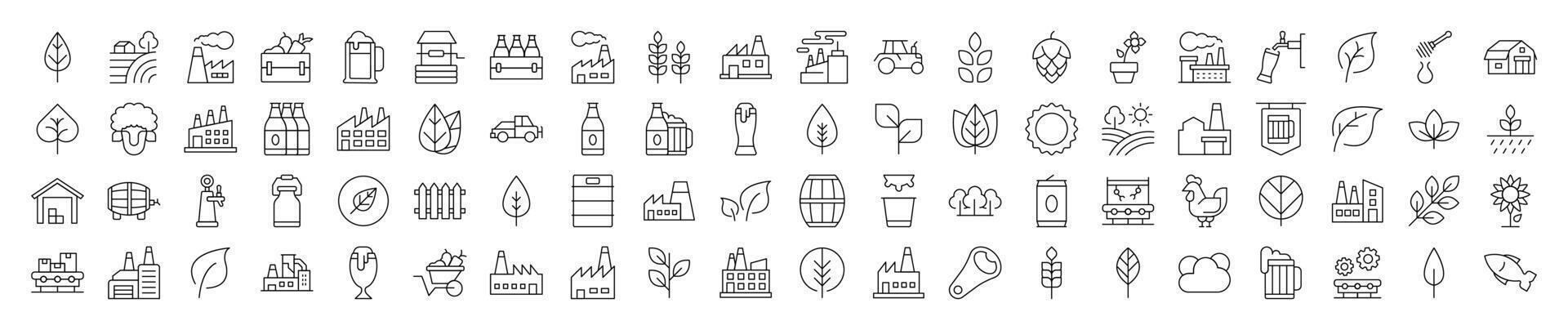 Agriculture Related Collection of Thin Icons. Contains Icons of Tractor, Plantation, Harvest. Editable Stroke. Suitable for Web Sites, Books, Cards, Apps vector